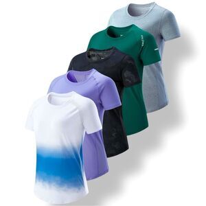 NEW Athletic 5 Pack Women's Dry Fit Stretch Short-Sleeve Crew Neck Tops